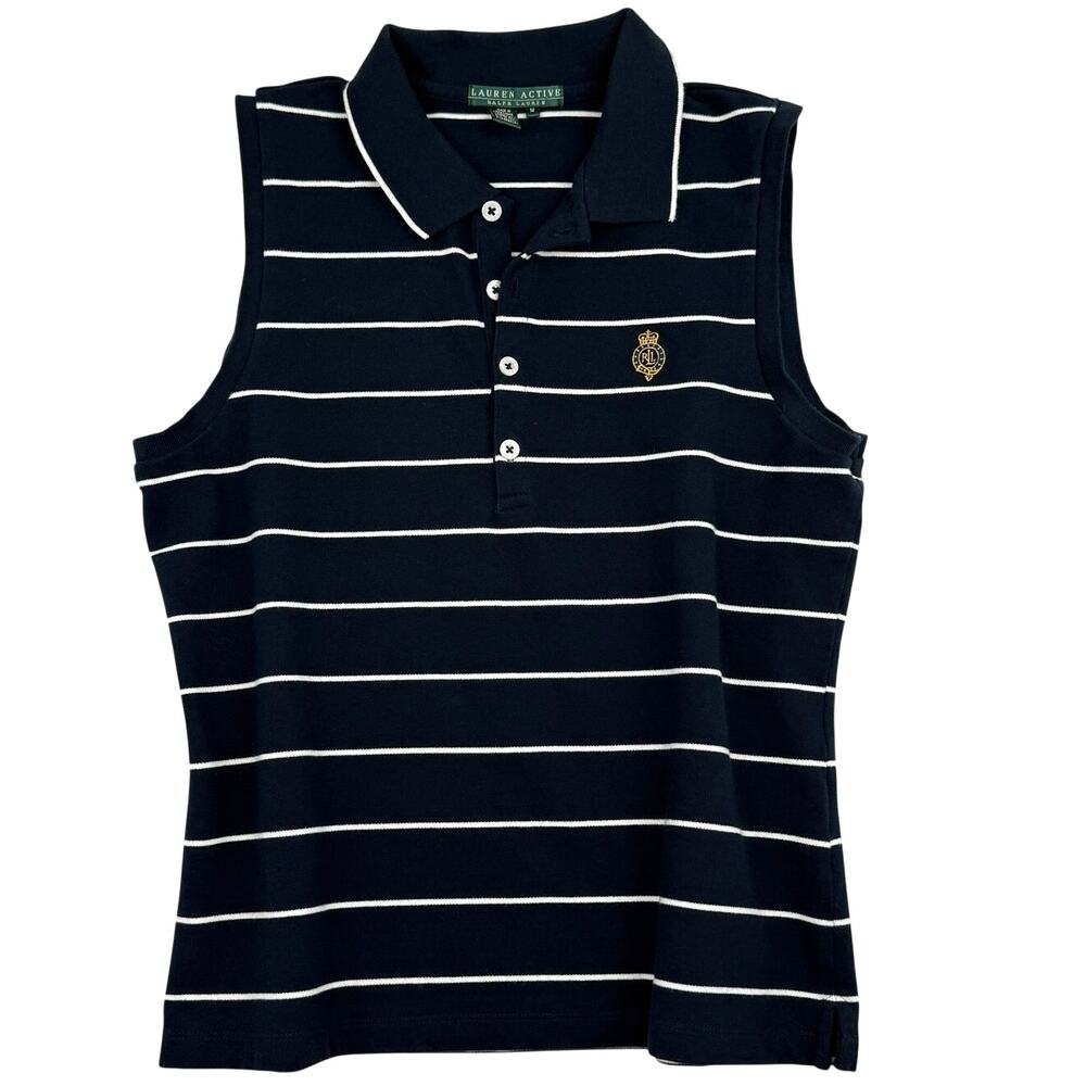 Vtg Lauren Active Ralph Lauren Striped Sleeveless Polo Shirt Medium Golf Preppy